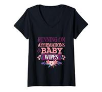 Mujer Corriendo En Afirmaciones Y Toallitas De Bebé Divertida Mamá Espiritual Camiseta Cuello V