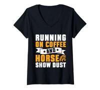Mujer Corriendo en café y caballo Show Dust Horse Mom Camiseta Cuello V