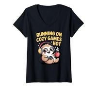 Mujer Corriendo En Juegos Acogedores Caliente Perezoso Estético Gamer Camiseta Cuello V