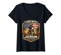 Mujer Corro con Jesús en mi corazón American Dirt Bike Rider USA Camiseta Cuello V