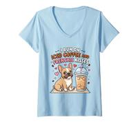 Mujer Corro en café Helado y Frenchie Kisses Lindo Perro Camiseta Cuello V