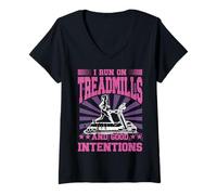 Mujer Corro en cintas de correr y buenas intenciones Camiseta Cuello V