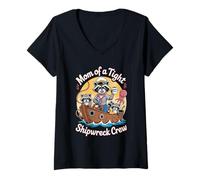 Mujer Corro Un Apretado Naufragio Mamá Mapache Camiseta Cuello V