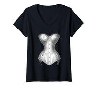 Mujer Corsé Vintage Bridal Fashion Art Camiseta Cuello V