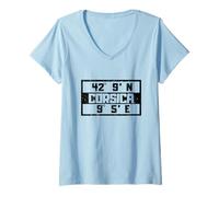 Mujer Corsica Coordenadas Diseño de la isla mediterránea Camiseta Cuello V
