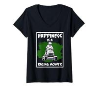 Mujer Cortacésped de Carreras Humor La Felicidad es una cortadora de césped de Carreras Camiseta Cuello V