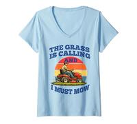 Mujer Cortacésped Grass is Calling I Must Mow Gardening Día del Padre Camiseta Cuello V