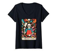 Mujer Cortador de Carne Divertido con diseño de Carnicero de Esqueleto Camiseta Cuello V