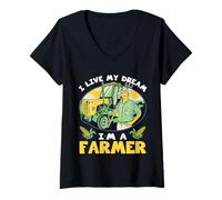Mujer Cosas de Agricultura para Hombres Vive mi sueño Soy Agricultor Camiseta Cuello V