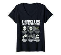 Mujer Cosas Divertidas Que Hago en mi Tiempo Libre Aliens UFO Space Camiseta Cuello V