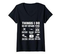 Mujer Cosas Que Hago en mi Tiempo Libre Aviación Divertida Aviación Camiseta Cuello V