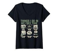 Mujer Cosas Que Hago en mi Tiempo Libre BBQ Smoker Grill Camiseta Cuello V