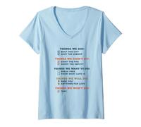 Mujer Cosas Que hicimos Canción clásica Humorística Lista de verificación Diseño de Letra Camiseta Cuello V