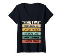 Mujer Cosas Que Quiero: Piezas de automóviles, Garaje, Divertido, mecánico de automóviles Camiseta Cuello V