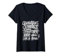 Mujer Coser Cosas Hermosas con una Puntada Camiseta Cuello V