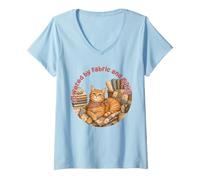 Mujer Coser Gato Acogedor Acolchado Craft Lover Vintage ronroneos diseño Camiseta Cuello V