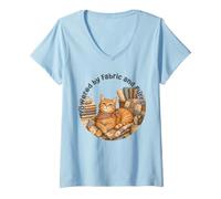 Mujer Coser Gato Acogedor Acolchado Craft Lover Vintage ronroneos diseño Camiseta Cuello V
