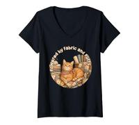 Mujer Coser Gato Acogedor Acolchado Craft Lover Vintage ronroneos diseño Camiseta Cuello V
