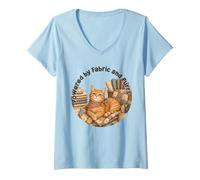 Mujer Coser Gato Acogedor Acolchado Craft Lover Vintage ronroneos diseño Camiseta Cuello V