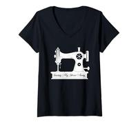 Mujer Coser mi estrés Camiseta Cuello V