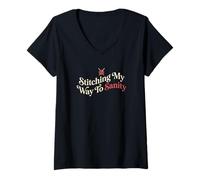 Mujer Cosiendo Mi Camino A La Sanidad Tejer Hobbyist Camiseta Cuello V