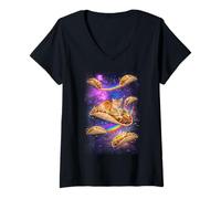 Mujer Cosmic Cat Taco Nap Space Rainbow Feline Goodie Humor Camiseta Cuello V