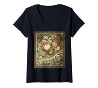 Mujer Cosmic Cat Ukiyo E Espacio Japonés Neko Camiseta Cuello V