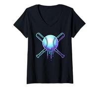Mujer Cosmic Drip Baseball Graphic Blue Vaporwave Aesthetic Camiseta Cuello V