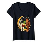 Mujer Cosmic Storytime - Astronauta Alien Bigfoot Moon Scene Camiseta Cuello V