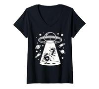 Mujer Cósmico OVNI Cartoon Numbers 6 7 Six Seven Retro Sci-Fi Fun Camiseta Cuello V