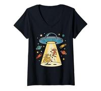 Mujer Cósmico OVNI Cartoon Numbers 6 7 Six Seven Retro Sci-Fi Fun Camiseta Cuello V