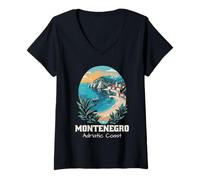 Mujer Costa Adriática Montenegro Souvenir Beach Vacaciones Ciudad Balcánica Camiseta Cuello V