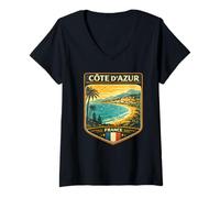 Mujer Costa Azul Francia Vacaciones Riviera Francesa Saint Tropez Camiseta Cuello V