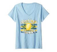 Mujer Costa de Amalfi Limón Italia Estética Viajes Mediterráneo Camiseta Cuello V