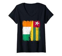 Mujer Costa de Marfil Togo Media Bandera Raíces Togolesas de Costa de Marfil Camiseta Cuello V