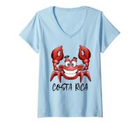 Mujer Costa Rica Beach Familia Vacaciones en Grupo Cangrejo Camiseta Cuello V
