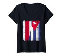 Mujer Costa Rica Cuba Media Bandera Patrimonio Cubano Costarricense Camiseta Cuello V
