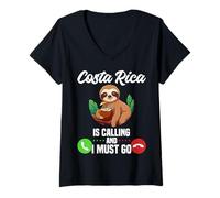 Mujer Costa Rica Llama a Sloth Costa Rica Vacation Travel Camiseta Cuello V