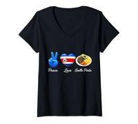 Mujer Costa Rica Paz Amor Gallo Pinto Camiseta Cuello V