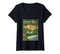 Mujer Costa Rica Pura Vida - Camisa de Vacaciones con Perezoso y tucán Camiseta Cuello V