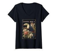 Mujer Costa Rica Pura Vida Vintage Tucán Vacaciones Selva Camiseta Cuello V