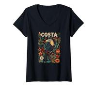 Mujer Costa Rica Pura Vida Vintage Vacaciones Camisa Flores Tucán Camiseta Cuello V