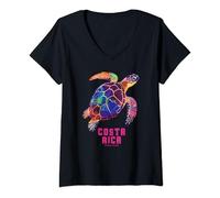 Mujer Costa Rica Pura Vida Vintage Viaje Recuerdo Tortuga Marina Camiseta Cuello V