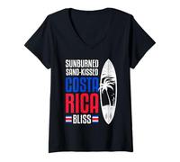 Mujer Costa Rica Tabla de Surf Gráfico Vacaciones Familiares Costa Rica Camiseta Cuello V