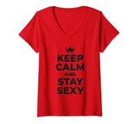 Mujer Cotización gráfica de Confianza de Keep Calm and Stay Sexy Crown 1 Camiseta Cuello V