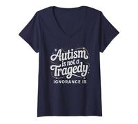 Mujer Cotizar Autism Not Tragedy Ignorance IS Autistic Dad Support Camiseta Cuello V
