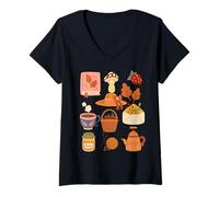 Mujer Cottage Core Books Té y Cozy Hygge Art Camiseta Cuello V