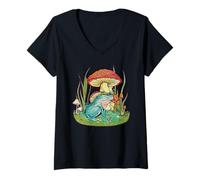 Mujer Cottage Core Clothes - Frog and Mushroom Cottagecore Camiseta Cuello V