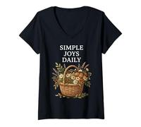 Mujer Cottagecore Cesta de Flores Simple Joys Daily Cozy Farm Life Camiseta Cuello V