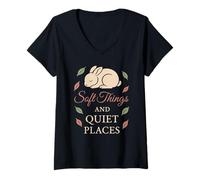 Mujer Cottagecore Chica triste Acogedora Salud mental Rana Seta Humor Camiseta Cuello V